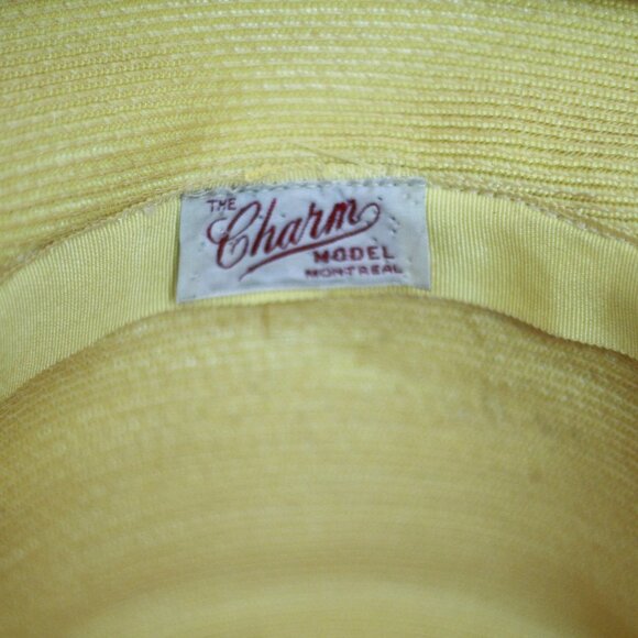 50's 60's lemon yellow straw hat made in Montreal - Picture 4 of 4